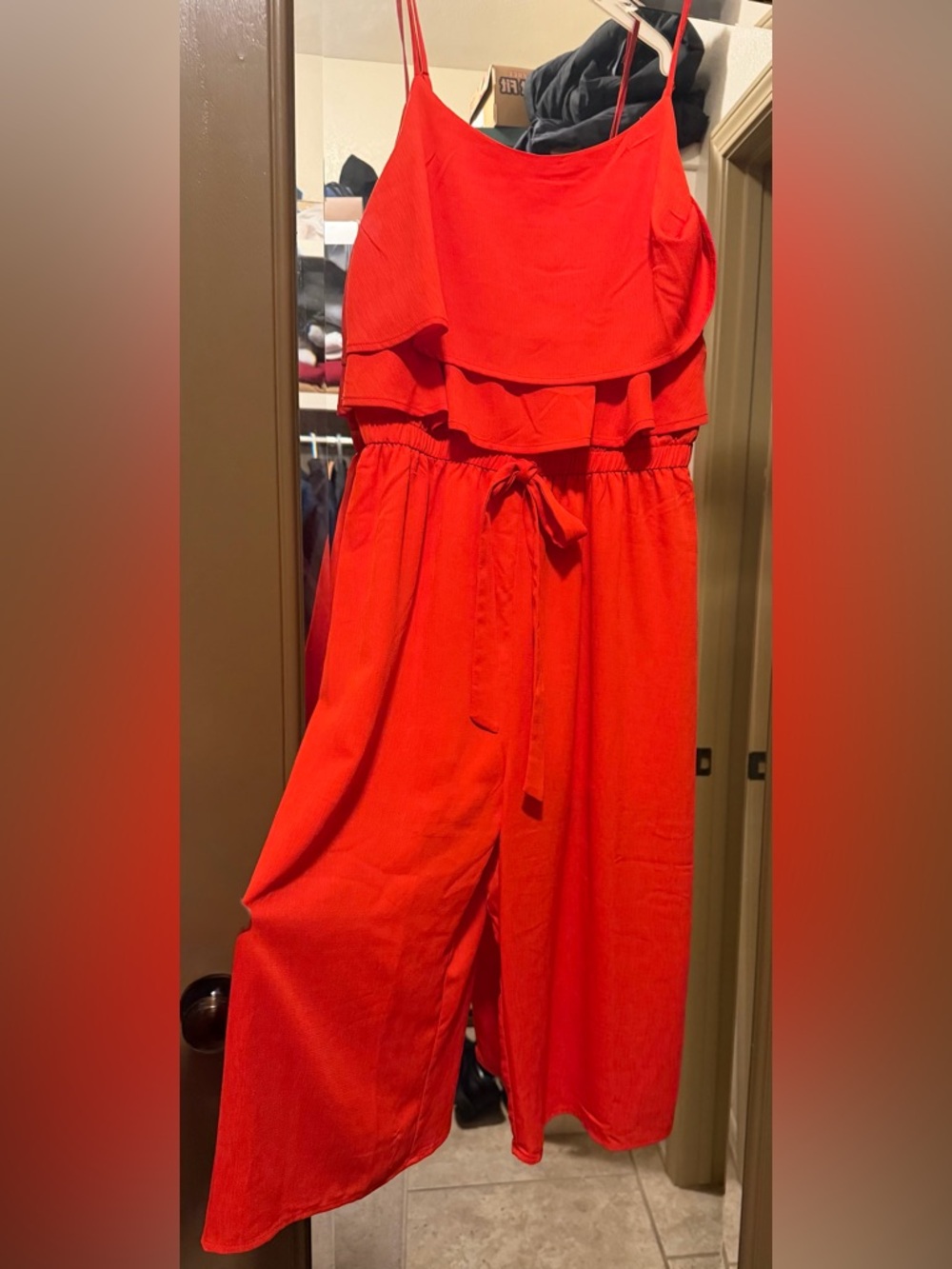 Red Sleeveless Ruffle Jumpsuit - Picture 2 of 2